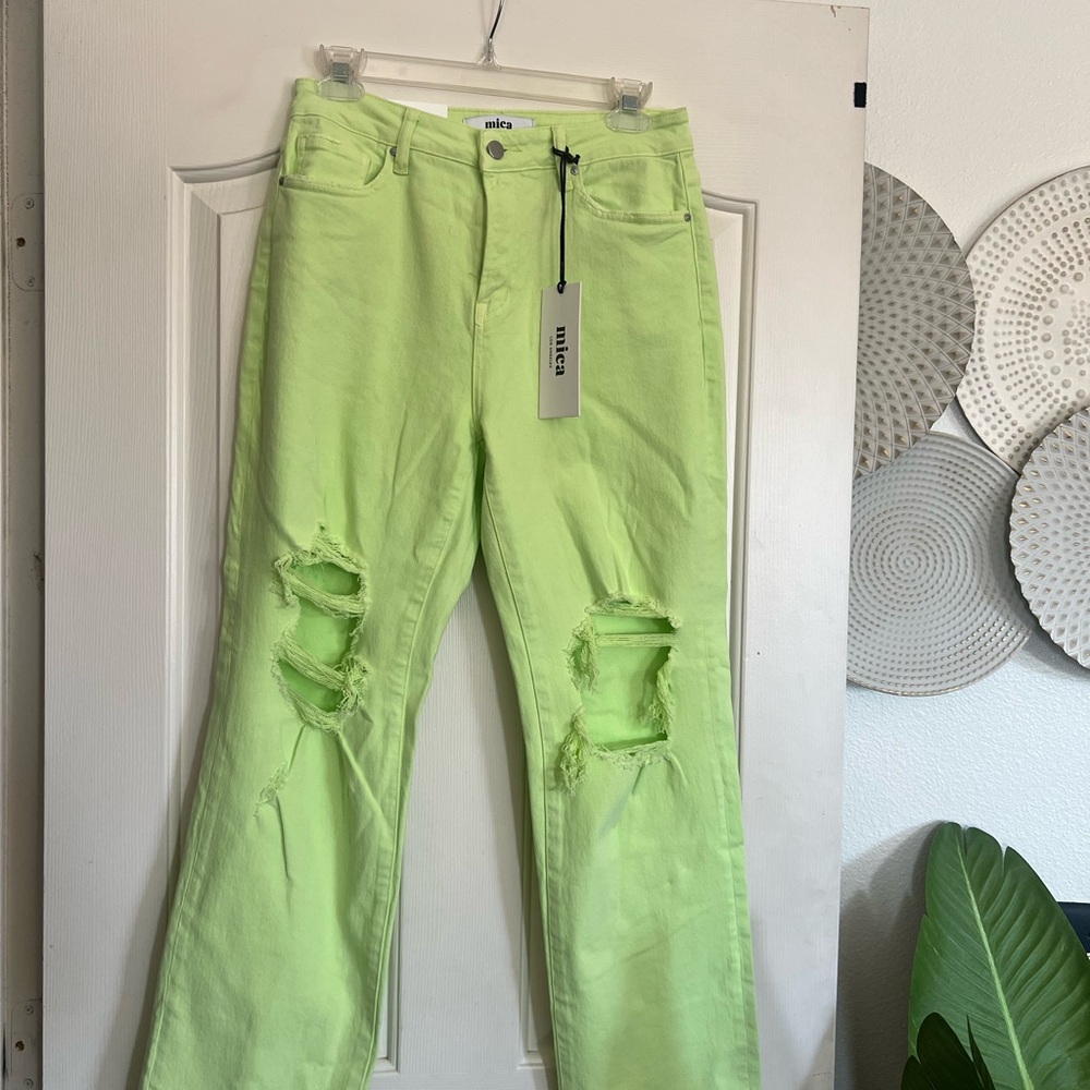 Mia Lime Green Distressed Women's Jeans